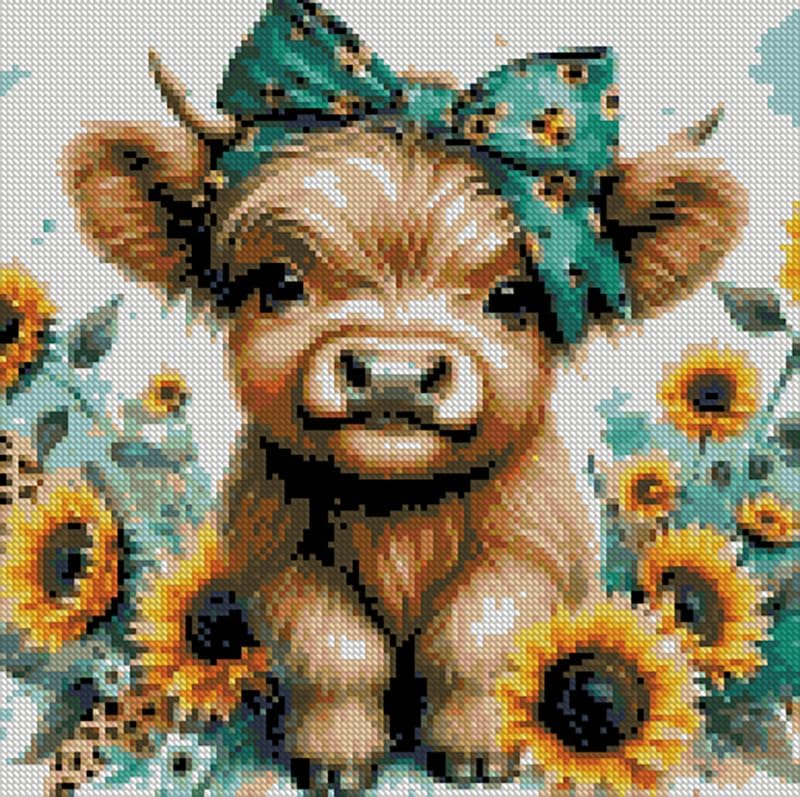 TaeYsck Cow Stamped Cross Stitch Kits for Adults Beginner, Sunflowers Counted Cross Stitch Kits Printed Stitching Cute Patterns Dimensions Needlepoint Art Crafts Embroidery Kits for Adults Beginners - Image 1